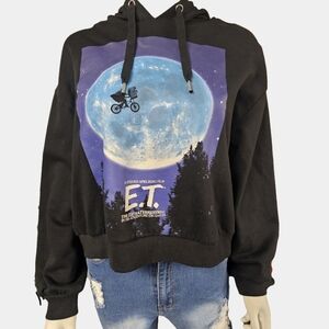 H & M Divided ET Drawstring Hood Cropped Black Sweatshirt Size L